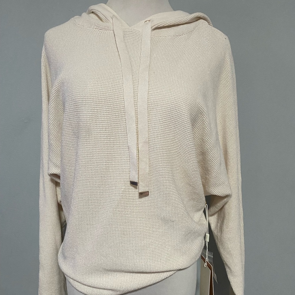 Cyrus Cream Hooded Waffle Knit Pullover
